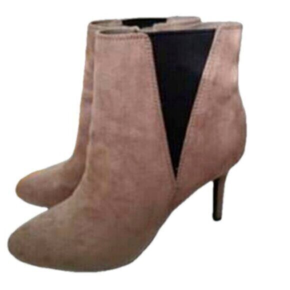 FOREVER 21 Tan Faux Suede Stiletto Heel Ankle Boots Booties size 6.5 - Picture 1 of 5